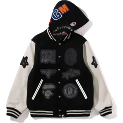 A BATHING APE® Shark Hooded Varsity Jacket