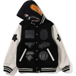 A BATHING APE® Shark Hooded Varsity Jacket